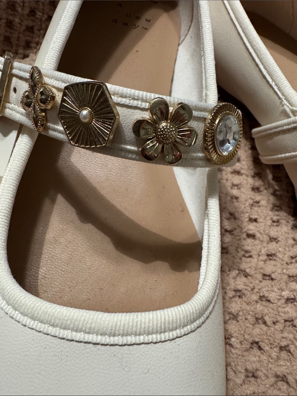 Cream Mary Jane Flats with Gold Floral Embellishments by a New Day 🎯 - Picture 4 of 8
